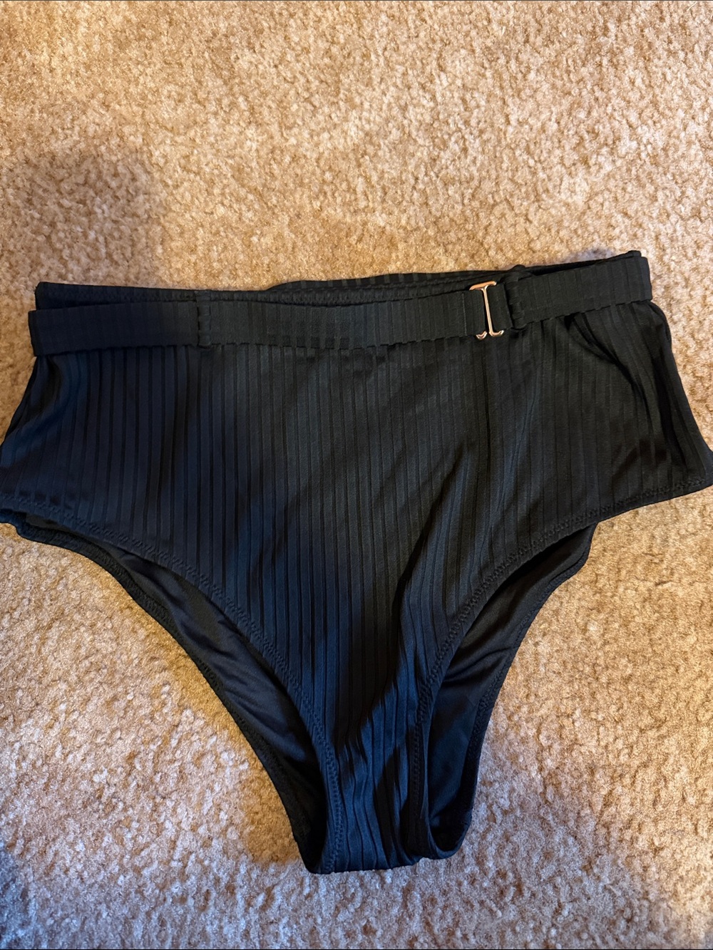 Shade & Shore Black Ribbed High-Rise Swim Briefs with Belt